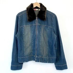 Vintage Faded Glory Y2K Jean Zip Up Fur Jacket